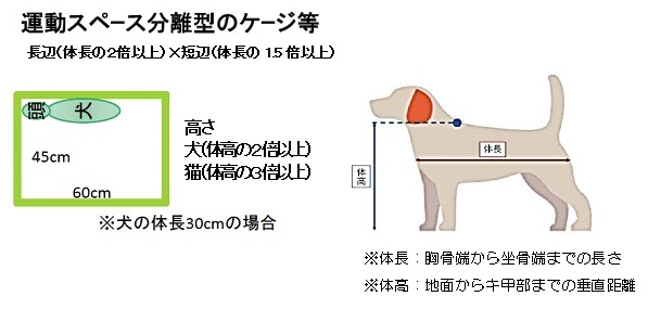 運動スペース分離型のケージ説明図