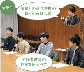 「議員との意見交換の取り組みは大事」、「主権者教育の充実を図るべき」