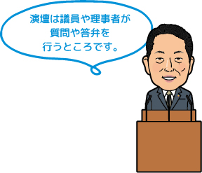 演壇は議員や理事者が質問や答弁を行うところです。