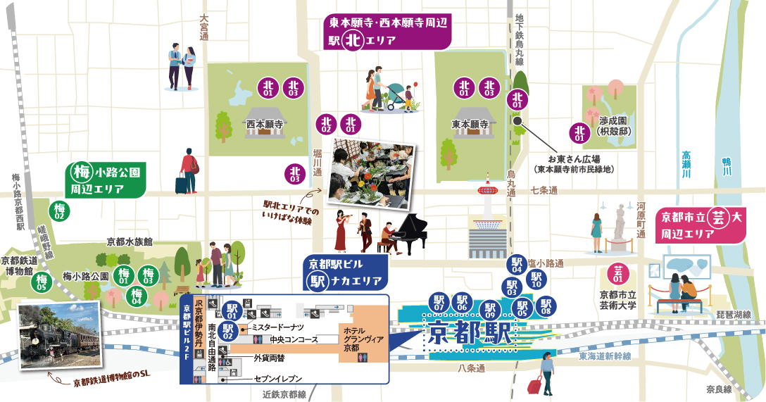 京都鉄道博物館のSL　駅北エリアでのいけばな体験