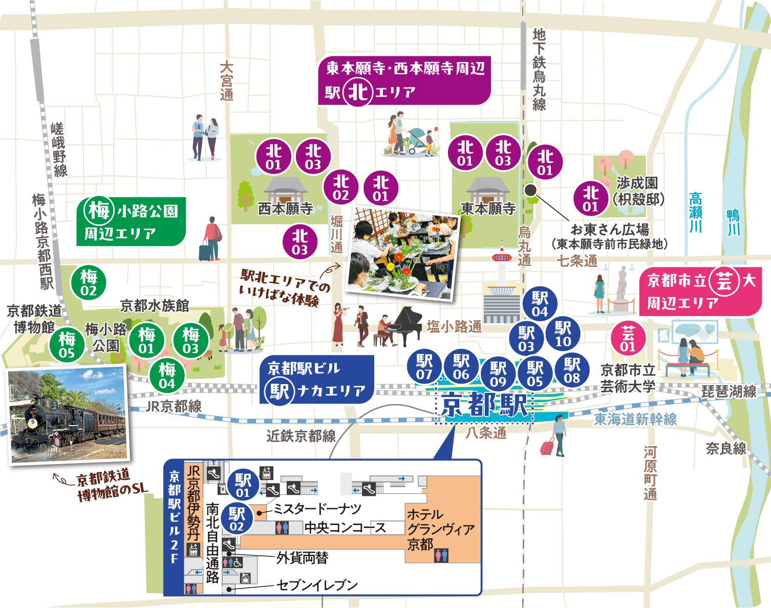京都鉄道博物館のSL　駅北エリアでのいけばな体験