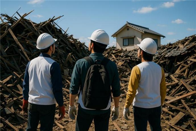 震災ボランティアをする若者【イメージ】