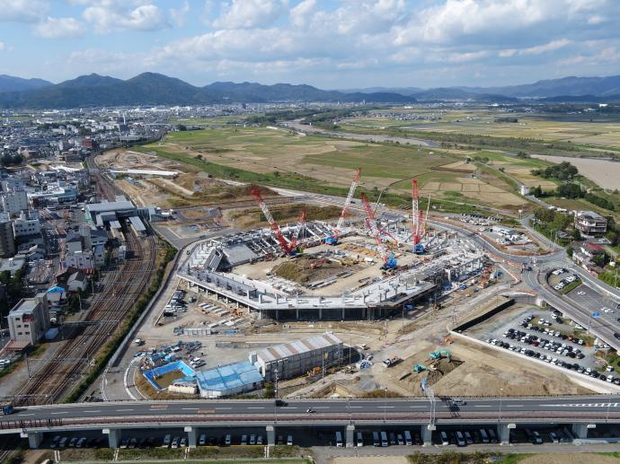 写真:スタジアム工事現場空撮