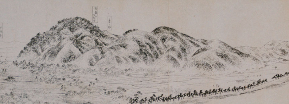 淀川両岸図巻に描かれた男山付近（下図、原美術館蔵）