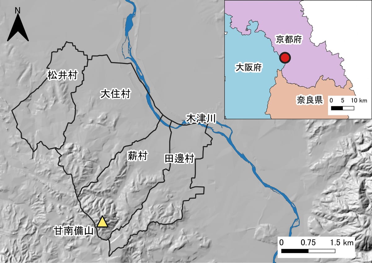 解析対象とした旧四カ村の配置