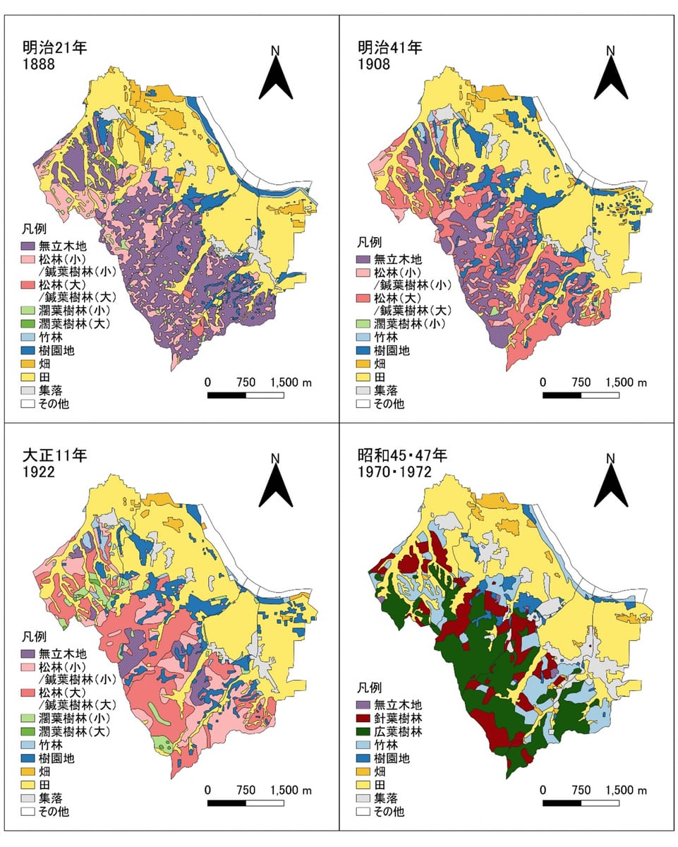 四カ村全体の各測量時点における植生/土地利用パターン