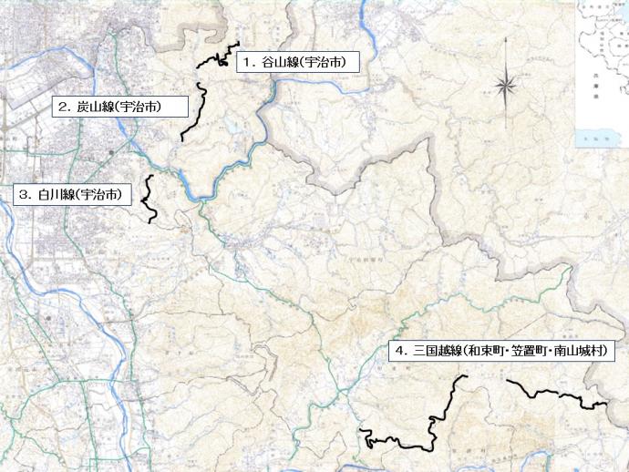 画像：山城地域主要林道交通規制地図